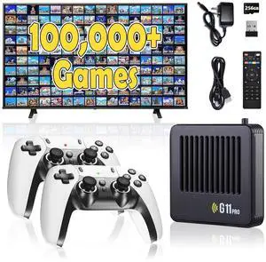 All8bit G11 Pro Game Box,Built-in 100,000+ Games, 60 Emulators,Retro Gaming Console with 2.4g Wireless Dual Controllers,Retro Gamer Pro, HDMI Output,Plug & Play Video Games for TV