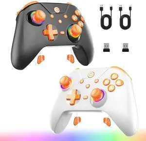 2-Pack PC ControllerWireless Controller With 2 Rear Buttons(N1, N2),2 Shoulder Buttons(M1, M2),RGB Lighting,Hall Effect Triggers,1000 Hz Polling Rate,Compatible with Windows PC,SWITCH,iOS and Android