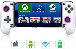 Anti-Drift & Fast-ConnectWireless Game Controller for iPhone/Android | Hall Joysticks Bluetooth Phone Controller, For Cloud Gaming, Genshin Impact, PUBG, Roblox, Call of Duty Mobile Gamers,White