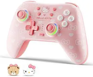 Pink Switch Controller,Hello Kitty Hall Effect Controllers Wireless for Switch 2/1/OLED/Lite,PC,Android,iOS | Bluetooth + Wired,1000mAh Battery,6-Axis Gyro,Dual Vibration,RGB Breathing Light