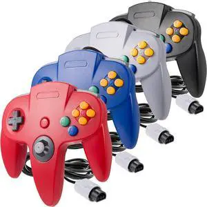 4 Pack Classic N64 Controller, Wired Classic N64 Gamepad with Upgraded Joystick(Non PC USB Version) (Black/Gray/Red/Blue)