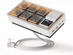 Surge Protector Power Strip, 6 Outlets with 2 USB A and 2 USB C Port for Multiple Devices, Color Digital Screen, 65W Power Delivery Charging for Home, Office, Dorm Essential (White)