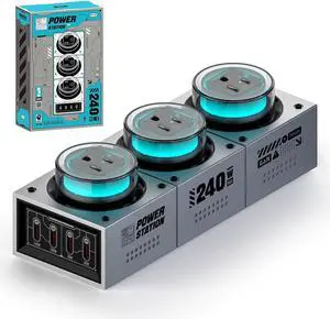 7-in-1 Fast Charging Station, 240W GaN Desktop Charging Station with RGB Ambient Lighting USB-C Charger Block, 4 USB-C and 3 Outlets for Multiple Devices, Stable Power for Esports Equipment