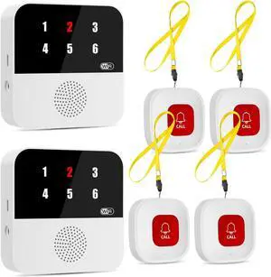 Wireless Caregiver Call Button System - Dual Hub, Multi-Location Alarm, Dsiplay Caller ID & App Alert, No Monthly Fee, 4 IP65 Panic Buttons, Emergency Alert for Elderly at Home/Nursing Homes