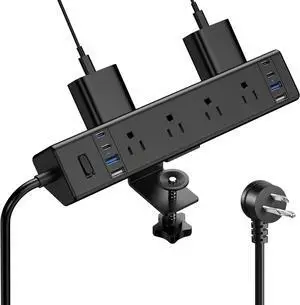 40W Fast Charging Station,Desk Clamp Power Strip 20W USB C,8 Outlets,8 USB Ports,4 USB C and 4 USB A, Office Furniture Surge Protector, 14AWG Cord, Fits 1.9" Tabletop Edge (Black, 10FT Length)