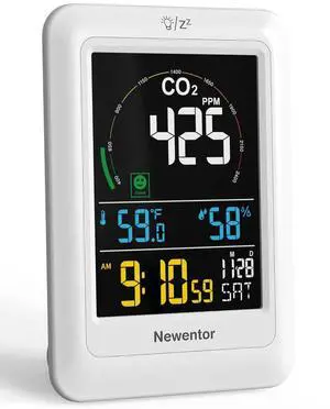 CO2 Monitor, Indoor Air Quality Meters, Carbon Dioxide Detector with Voice Alert, Large Display CO2 Tester, Temperature Humidity Sensor, Alarm Clock for Home, RV, Grow Tents, White