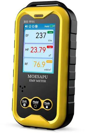 3-in-1 EMF Detector, Electromagnetic Radiation Meter for EF MF RF Electric Magnetic Radio Field, Clip-On Portable Rechargeable Battery Operated Reader for Microwave Home Office, BH-W01