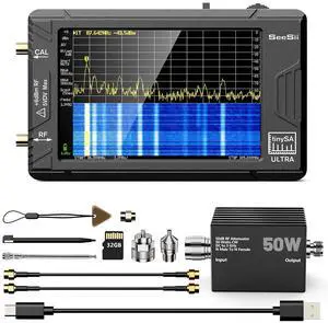 TinySA Ultra Spectrum Analyzer with 50W Attenuator, 4.0 Inch 100kHz to 5.3GHz Handheld Tiny Frequency Analyzer with 32Gb Card,100kHz to 800MHz MF/HF/VHF UHF Input, 2024 Upgraded