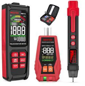 Home Inspector Tool Kit with GFCI Outlet Tester, Moisture Meter, Upgraded AC50 Non-Contact Voltage Tester Pen, Electric Tester Kit with Carrying Case, Batteries