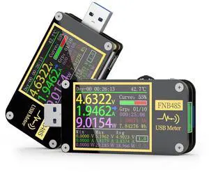 USB Power Meter, USB Tester 4-24V 0-6.5A USB Voltmeter Ammeter with Screen Flip Function Monitoring, High Precision Multifunctional USB Multimeter Voltage and Current Tester(FNB48)