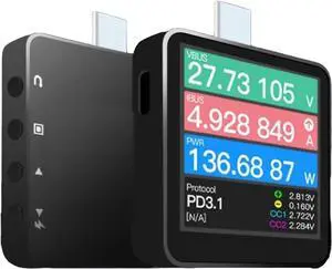 Latest Version Supports USB PD3.1 Power-Z KM003C Portable USB-C Fast Charging Tester PD3.1 QC5.0 Digital Voltmeter & Ammeter Power Bank Tester (Up to 50V)