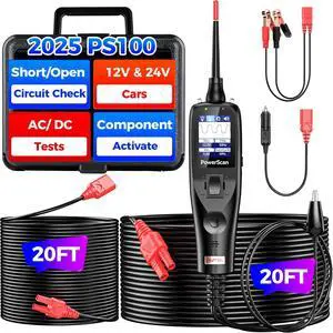 2025  PowerScan PS100 Power Circuit Probe Tester, 12-24V Automotive Electrical Open/Short Breaker Finder, Component Activation Test Tool, AC/DC Trailer Relay Fuse Test, 40FT Cable, for 99% Cars