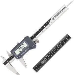 6 Inch/150mm Digital Caliper & Made in US 6 Inch 16R Rule (32nds,64ths,50ths,100ths), Industrial-Grade Stainless Steel Caliper, IP67 Waterproof & Oil-Resistant, Inch/MM/Fraction Modes