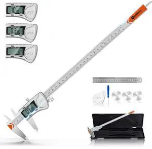 Digital Caliper 12 Inch, All Metal Digital Caliper Measuring Tool with 3-Batteries & Extra Cover, IP54 Waterproof Heavy-Duty Micrometer Vernier Caliper, Inch/MM/Fraction, Auto-Off