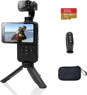 M5 Handheld Camera 5K, 3-Axis Stabilisation Video Camcorder, Portable IR Night Vision WiFi Vlogging Camera with 120° Wide Angle, Face Tracking, 64G Card, Remote Control, Bracket