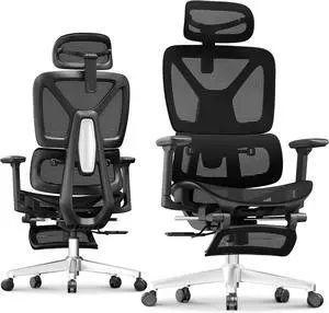 ErgoX Premium Ergonomic Office Chair with Footrest - Adjustable 3D Armrests, Dynamic Lumbar Support, Recline & Tilt Function, Mesh Seat, for Home & Office Use, Black ErgoX Premium Ergonomic Office Chair with Footrest - Adjustable 3D Armrests, Dynamic Lumbar Support, Recline & Tilt Function, Mesh Seat, for Home & Office Use, Black