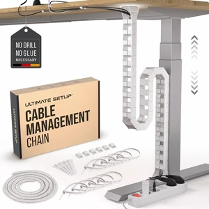 Under Desk Cable Management Vertebrae - Perfect for Sit Stand Desk - White, 133 cm Under Desk Cable Management Vertebrae - Perfect for Sit Stand Desk - White, 133 cm
