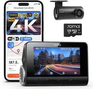 70mai 4K Dash Cam Front and Rear, 4K+1080P Dual STARVIS 2 Car Dash Camera for Cars, 4G LTE Remote Access, AI Motion Detection, WiFi 6, 5 GPS, 24H Parking Mode, HDR Night Vision, Voice Control, ADAS 70mai 4K Dash Cam Front and Rear, 4K+1080P Dual STARVIS 2 Car Dash Camera for Cars, 4G LTE Remote Access, AI Motion Detection, WiFi 6, 5 GPS, 24H Parking Mode, HDR Night Vision, Voice Control, ADAS