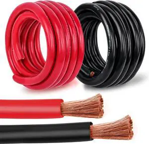 2 Gauge Battery Cable Copper Wire, 5FT Red+5FT Black 2 AWG Welding Cable Standard USA OFC Wire for Automotive, Battery, Solar, Marine and Generator 2 Gauge Battery Cable Copper Wire, 5FT Red+5FT Black 2 AWG Welding Cable Standard USA OFC Wire for Automotive, Battery, Solar, Marine and Generator