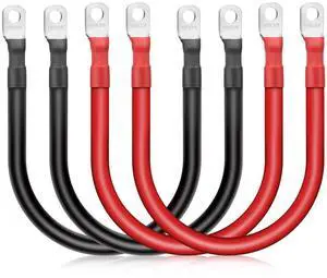 4PCS 1/0 AWG Battery Cable Kit 12 Inch, Heavy Duty High Current Pure Copper Inverter Cables with 3/8" Tinned Copper Lugs, for Inverter, Solar, Marine, RV 4PCS 1/0 AWG Battery Cable Kit 12 Inch, Heavy Duty High Current Pure Copper Inverter Cables with 3/8" Tinned Copper Lugs, for Inverter, Solar, Marine, RV