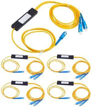 5-Pack SC/UPC Fiber Optical FBT Splitter 1x2(1 in 2 Out) Singlemode 1310/1550nm for Network Signal Distribution 5-Pack SC/UPC Fiber Optical FBT Splitter 1x2(1 in 2 Out) Singlemode 1310/1550nm for Network Signal Distribution
