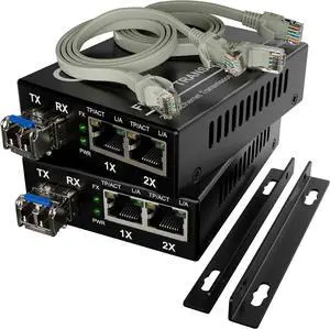 Dual RJ45 Ports Pair of Fiber Media Converters, Gigabit Ethernet, SM LC 1310nm SFP Included 10/100/1000Base-Tx to 1000Base-LX Single Mode Fiber, Up to 20km (12.4 mi) Dual RJ45 Ports Pair of Fiber Media Converters, Gigabit Ethernet, SM LC 1310nm SFP Included 10/100/1000Base-Tx to 1000Base-LX Single Mode Fiber, Up to 20km (12.4 mi)