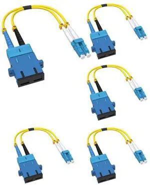 5 Pack Fiber Optic Adapter Cable LC Male to SC Female, OS2/OS1 Duplex Singlemode 10GB 9/125µm Hybrid Adapter Converter Dongle for Fiber Optic Network 1 FT 5 Pack Fiber Optic Adapter Cable LC Male to SC Female, OS2/OS1 Duplex Singlemode 10GB 9/125µm Hybrid Adapter Converter Dongle for Fiber Optic Network 1 FT