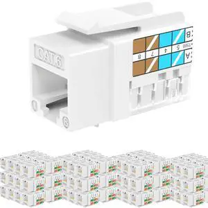 RJ45 Keystone Jack Cat6 10G Support, Keystone Jacks UTP 100 Pack for Wall Plate and Patch Panel, Rj45 Keystone 90 Degree White Color for Cat6, Cat5e, Cat5 Cabling RJ45 Keystone Jack Cat6 10G Support, Keystone Jacks UTP 100 Pack for Wall Plate and Patch Panel, Rj45 Keystone 90 Degree White Color for Cat6, Cat5e, Cat5 Cabling