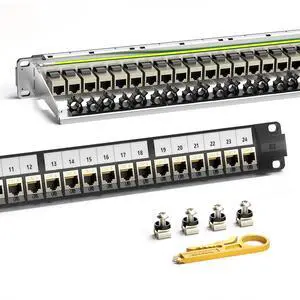 CAT6 Keystone Patch Panel 24-Port 1U with 10G Shielded Ethernet Inline Coupler - 19 Inch Rackmount &Wall Mount with Rear Support Bar CAT6 Keystone Patch Panel 24-Port 1U with 10G Shielded Ethernet Inline Coupler - 19 Inch Rackmount &Wall Mount with Rear Support Bar
