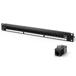 24 Port Keystone Patch Panel 1U 19-Inch, with 25-Pack UL-Listed UTP CAT6 Keystone Coupler and Removable Cable Management Bar, 10G Support (25 x Cat6 Coupler (Black)) 24 Port Keystone Patch Panel 1U 19-Inch, with 25-Pack UL-Listed UTP CAT6 Keystone Coupler and Removable Cable Management Bar, 10G Support (25 x Cat6 Coupler (Black))