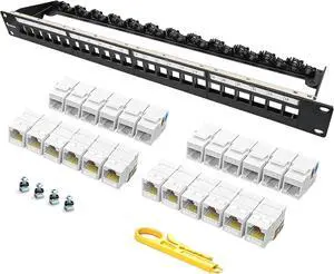 24 Port Patch Panel Cat6 Keystone Jack 90° Angled Ethernet Punch Down for Rackmount 1U 19inch Network Patch Panel with Cable Support Bar 24 Port Patch Panel Cat6 Keystone Jack 90° Angled Ethernet Punch Down for Rackmount 1U 19inch Network Patch Panel with Cable Support Bar