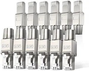 12-Pack Cat7 Cat6A RJ45 Connector, Tool-Free Zinc Alloy Shielded Ethernet Termination Plugs for Cat7 up to 23AWG Solid Bulk S/FTP Ethernet Cable 12-Pack Cat7 Cat6A RJ45 Connector, Tool-Free Zinc Alloy Shielded Ethernet Termination Plugs for Cat7 up to 23AWG Solid Bulk S/FTP Ethernet Cable