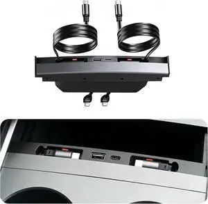 USB Hub for Tesla Model Y/3 Center Console Charger Hub 4Port with Retractable Dual 2.6ft 27W Type-C Fast Charging Cable and USB-A & USB-C Port Accessories for 2021-2024Model Y/2021-2023Model 3 USB Hub for Tesla Model Y/3 Center Console Charger Hub 4Port with Retractable Dual 2.6ft 27W Type-C Fast Charging Cable and USB-A & USB-C Port Accessories for 2021-2024Model Y/2021-2023Model 3