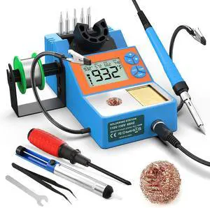 Soldering Station, 140W Digital Display Soldering Iron Station Kit with 2 Helping Hands, 356°F-932°F, Auto Sleep, °C/°F Conversion, Solder Wire, 5 Tips, Solder Sucker, Tweezers, Tip Cleaner, Blue Soldering Station, 140W Digital Display Soldering Iron Station Kit with 2 Helping Hands, 356°F-932°F, Auto Sleep, °C/°F Conversion, Solder Wire, 5 Tips, Solder Sucker, Tweezers, Tip Cleaner, Blue