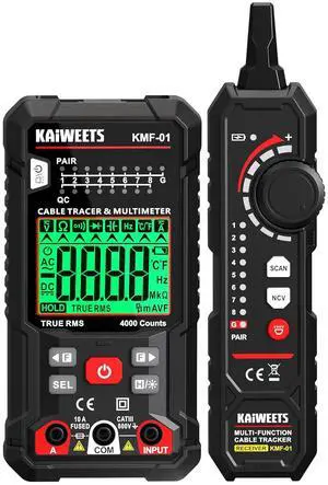 3-in-1 Multimeter & Cable Tracer Kit, Auto-Ranging Digital Multimeter with True RMS 4000 Counts, RJ45/RJ11 Wire Tracing & NCV Voltage Detector for Electricians, Home DIY & Auto Repair KMF-01 3-in-1 Multimeter & Cable Tracer Kit, Auto-Ranging Digital Multimeter with True RMS 4000 Counts, RJ45/RJ11 Wire Tracing & NCV Voltage Detector for Electricians, Home DIY & Auto Repair KMF-01