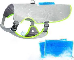 Dog Cooling Vest with Ice Packs, Reflective Adjustable Cooling Vest for Dogs with Leash Ring for Hot Weather Cooling Harness for Large Medium Dogs Grey(PDV-Gel-GL) Dog Cooling Vest with Ice Packs, Reflective Adjustable Cooling Vest for Dogs with Leash Ring for Hot Weather Cooling Harness for Large Medium Dogs Grey(PDV-Gel-GL)