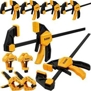 10-Piece Bar Clamps for Woodworking, 4PCS 6-inch & 2PCS 12-inch One-Handed F Clamp/Spreader with 132 LBS Load Limit, Spring Clamps, 90° Angle Clamp, Quick Release Grip 10-Piece Bar Clamps for Woodworking, 4PCS 6-inch & 2PCS 12-inch One-Handed F Clamp/Spreader with 132 LBS Load Limit, Spring Clamps, 90° Angle Clamp, Quick Release Grip