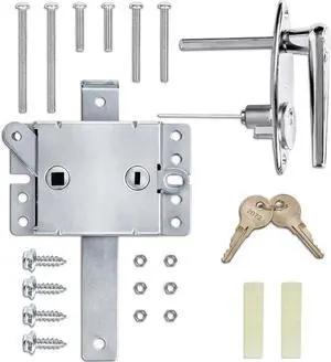Garage Door Lock Kit, Keyed L-Handle with Inside Slide Lock Latch Mechanism, Complete Replacement Set with 2 Keys, Mounting Hardware Included, Fit to 1"2 3/8" Thick Doors (Manual Operation) Garage Door Lock Kit, Keyed L-Handle with Inside Slide Lock Latch Mechanism, Complete Replacement Set with 2 Keys, Mounting Hardware Included, Fit to 1"2 3/8" Thick Doors (Manual Operation)