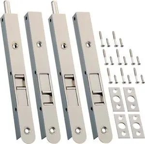 4 Pack 7 Inch Flush Bolt for Double Door, Heavy Duty Chrome Plating Flush Latch Bolts, French Lock for Opening and Composite Wood Double Dummy Door (Brushed Satin Nickel Color) 4 Pack 7 Inch Flush Bolt for Double Door, Heavy Duty Chrome Plating Flush Latch Bolts, French Lock for Opening and Composite Wood Double Dummy Door (Brushed Satin Nickel Color)