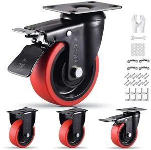 Heavy Duty 4 Inch Caster Wheels Set of 4 2200Lbs Capacity Silent Swivel with brake & Rigid TPR Rubber Wheels Locking Industrial Plate Casters for Cart Furniture Workbench 2 Fixed & 2 Swivel with Brake Heavy Duty 4 Inch Caster Wheels Set of 4 2200Lbs Capacity Silent Swivel with brake & Rigid TPR Rubber Wheels Locking Industrial Plate Casters for Cart Furniture Workbench 2 Fixed & 2 Swivel with Brake