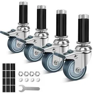 3 Inch Expanding Stem Caster Wheels Set of 4, Casters for Wire Shelving with Locking Brake, Fit 7/8", 1", 1-1/8" Tube Leg for Prep Table, Cart, Stainless Steel Furniture Legs 3 Inch Expanding Stem Caster Wheels Set of 4, Casters for Wire Shelving with Locking Brake, Fit 7/8", 1", 1-1/8" Tube Leg for Prep Table, Cart, Stainless Steel Furniture Legs