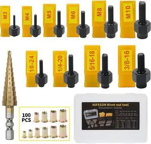 Rivet Nut Tool,Hand Nuts Riveter,Rivnut Tool with Metric and SAE,Rivet Nut Tool Rivet Nut Kit with a Step Drill Bit & 100 Rivet Nuts Assortment Kit Rivet Nut Tool,Hand Nuts Riveter,Rivnut Tool with Metric and SAE,Rivet Nut Tool Rivet Nut Kit with a Step Drill Bit & 100 Rivet Nuts Assortment Kit