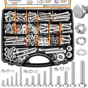 312PCS Hex Bolts and Nuts Assortment Kit,4 Sizes (1/4-20,5/16-18,3/8-16,1/2-13") 304 Stainless Steel Hex Bolts and Nuts Washers Kit Hardware Screws Set Flat & Spring Lock Washers 312PCS Hex Bolts and Nuts Assortment Kit,4 Sizes (1/4-20,5/16-18,3/8-16,1/2-13") 304 Stainless Steel Hex Bolts and Nuts Washers Kit Hardware Screws Set Flat & Spring Lock Washers