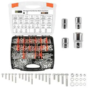 1000PCS Grade 8 Bolt Assortment Kit, Heavy Duty Bolts and Nuts Kit, 1/4-20 5/16-18 3/8-16 1/2-13 SAE Grade 8 Alloy Steel Hex Cap Screws Nuts Washers, Comes with 4 BitsZinc Plated 1000PCS Grade 8 Bolt Assortment Kit, Heavy Duty Bolts and Nuts Kit, 1/4-20 5/16-18 3/8-16 1/2-13 SAE Grade 8 Alloy Steel Hex Cap Screws Nuts Washers, Comes with 4 BitsZinc Plated