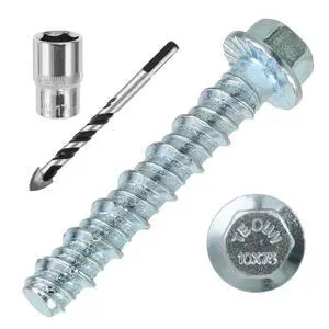 1/2 x 3 50pcs Concrete Screws, Nickel Plated Concrete Screw Drill Bit Set for Anchoring Masonry, Brick or Concrete Block 1/2 x 3 50pcs Concrete Screws, Nickel Plated Concrete Screw Drill Bit Set for Anchoring Masonry, Brick or Concrete Block