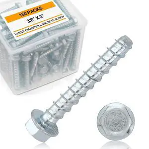 150 Pack 3/8" x 3" Concrete Screw for Anchoring to Masonry, Galvanized Heavy Duty Large Diameter Masonry Screws for Anchoring, Brick, Block, Decking and Framing, Hex Drive 150 Pack 3/8" x 3" Concrete Screw for Anchoring to Masonry, Galvanized Heavy Duty Large Diameter Masonry Screws for Anchoring, Brick, Block, Decking and Framing, Hex Drive