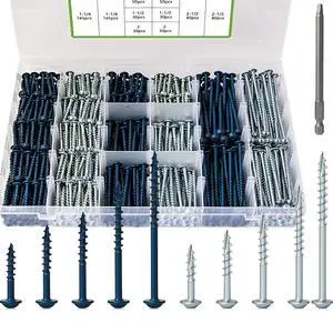 670Pcs Pocket Hole Screws, 1" 1-1/4" 1-1/2" 2" 2-1/2" Wood Screws Assortment Kit #8 Coarse Thread Self Tapping Pocket Screws Jig Kit Square Drive, Blue Coated & Zinc Coated, Indoor & Outdoor 670Pcs Pocket Hole Screws, 1" 1-1/4" 1-1/2" 2" 2-1/2" Wood Screws Assortment Kit #8 Coarse Thread Self Tapping Pocket Screws Jig Kit Square Drive, Blue Coated & Zinc Coated, Indoor & Outdoor