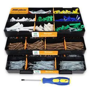 3000-Piece Hardware Kit with Anchors, Tapping Screws, Deck Screws&NailsDIY-Friendly,3-Tier Storage for Home Projects 3000-Piece Hardware Kit with Anchors, Tapping Screws, Deck Screws&NailsDIY-Friendly,3-Tier Storage for Home Projects