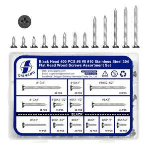 400 PCS Black Head #6#8#10 Stainless Steel Phillips Flat Head Wood Screws Assortment Set,Stainless Steel 18-8 A2(304) Screw,Home Screw Kit 400 PCS Black Head #6#8#10 Stainless Steel Phillips Flat Head Wood Screws Assortment Set,Stainless Steel 18-8 A2(304) Screw,Home Screw Kit