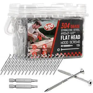 #10x2-1/2 Inch 304 Stainless Steel Deck Screws 500 PCS - Corrosion-Resistant Outdoor Wood Fasteners for Fences, Decks, Wood Project - T25 Star Drive Bit #10x2-1/2 Inch 304 Stainless Steel Deck Screws 500 PCS - Corrosion-Resistant Outdoor Wood Fasteners for Fences, Decks, Wood Project - T25 Star Drive Bit